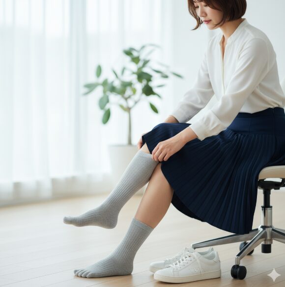 ストッキングの上kら靴下をはく女性