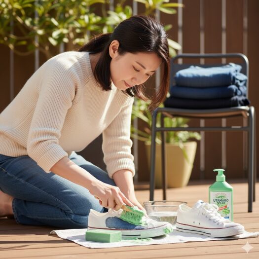 スニーカーのデニム色移りとウタマロの効果