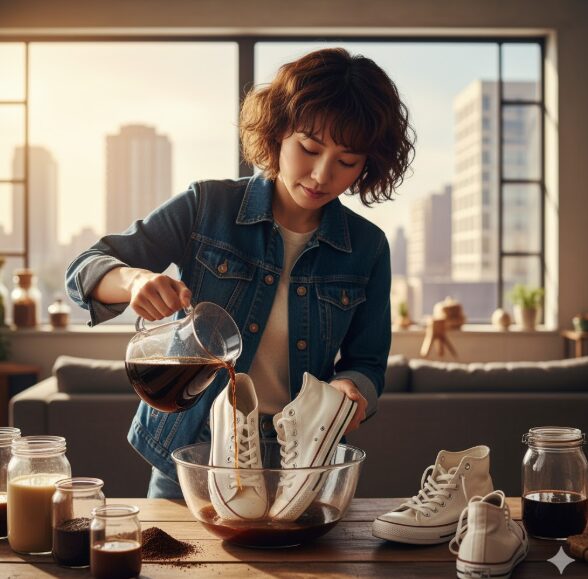 スニーカーヴィンテージ加工としてのコーヒー