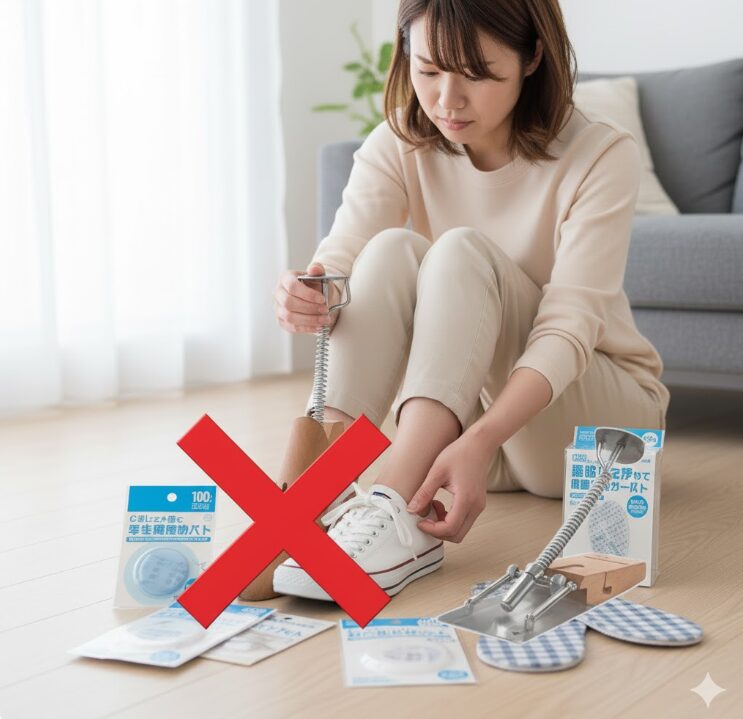 100均のシューキーパーとプロ用シューストレッチャーの比較。バネ式とネジ式の構造の違い。