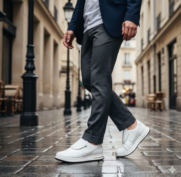 ナイキ エア マックス フェノメナのタンブルドレザーアッパーと、AIR MAX SNDRにインスパイアされたMax Air搭載のハイテクソールユニットをクローズアップした画像。