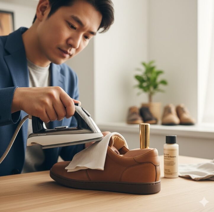 潰れたかかとのシワをアイロンで