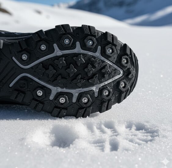 雪道でも滑りにくい深い溝とグリップ力を備えた、高機能なスニーカーのアウトソール拡大写真