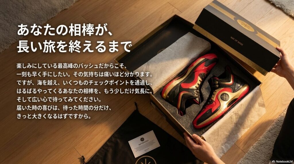 長い旅を経て届くWay of Wadeのバッシュを気長に待つためのメッセージ