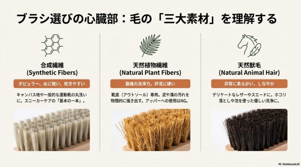 初心者が最初に選ぶべき、中程度の硬さの柄付き合成繊維ブラシのイラストと推奨理由。