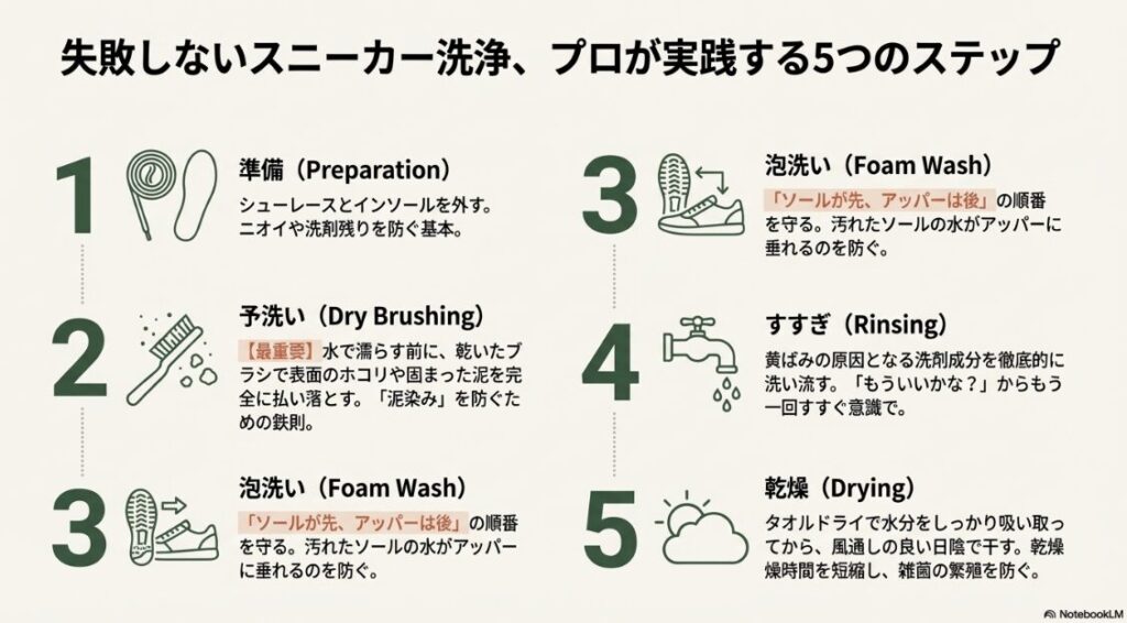 使い古しの歯ブラシ、キッチンスポンジ、メラミンスポンジを使ったスニーカー掃除の代用テクニック。