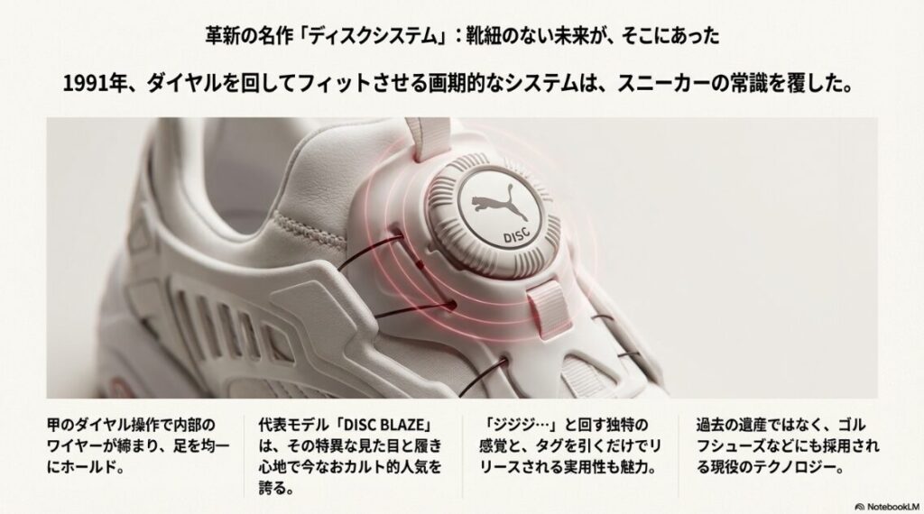 甲部分にあるダイヤルとワイヤーでフィット感を調整する「DISC BLAZE」のクローズアップ画像。