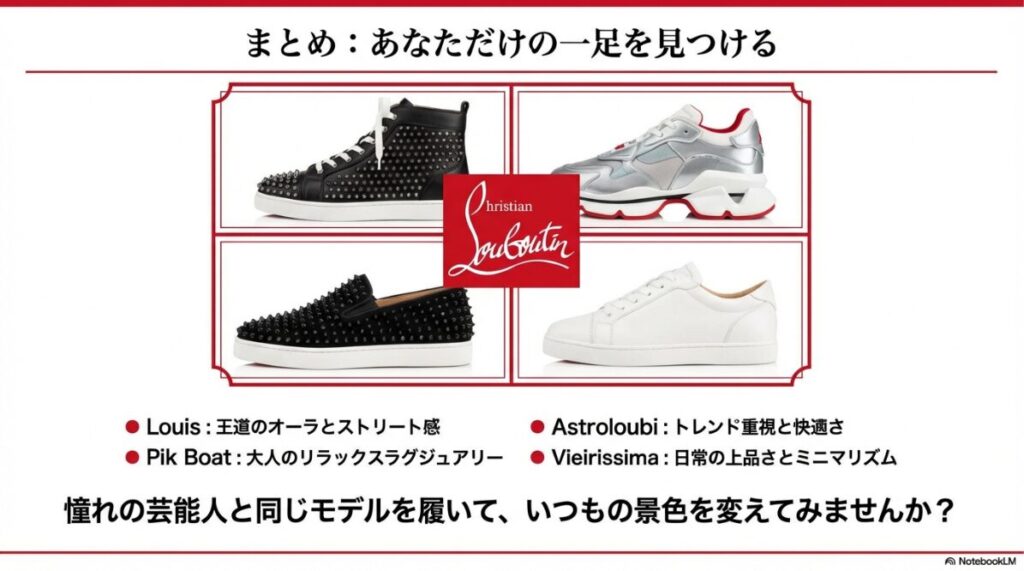 Louis、Astroloubi、Pik Boat、Vieirissimaの4つの代表モデルを一覧で比較したまとめスライド。