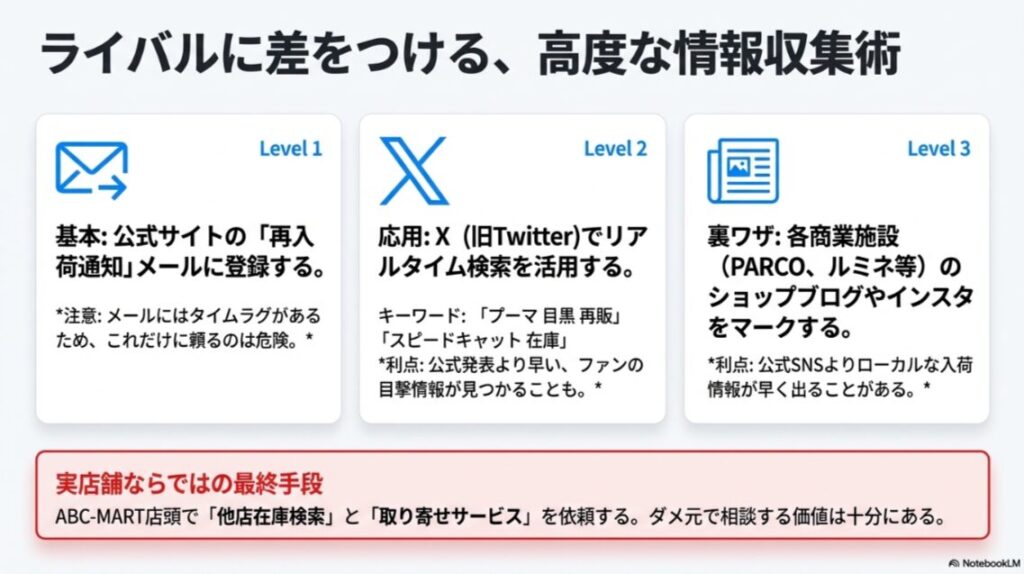再入荷通知メールやSNS検索、店舗ブログを活用したスニーカー在庫検索テクニック