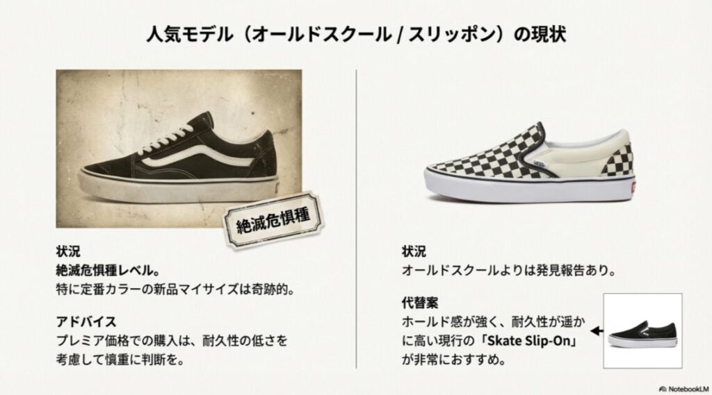 オールドスクールは絶滅危惧種、スリッポンは代替案としてSkate Slip-Onを推奨しているスライド