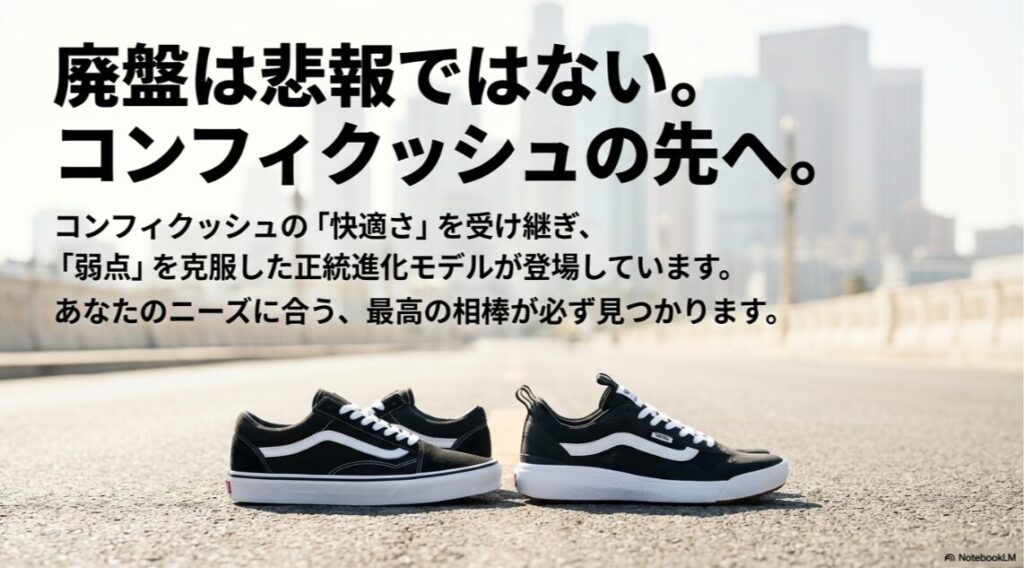 廃盤を前向きに捉え、正統進化した次世代モデルへの期待感を表現したメッセージスライド