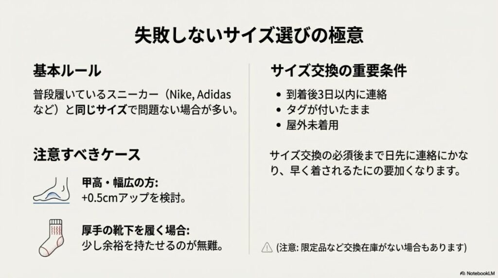 サイズ選びの基本ルールとサイズ交換時の注意点リスト