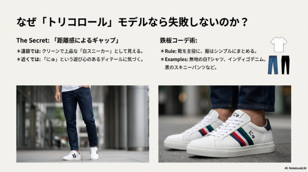 デニムと合わせたにゅスニーカーのコーディネート例と着こなしのポイント解説