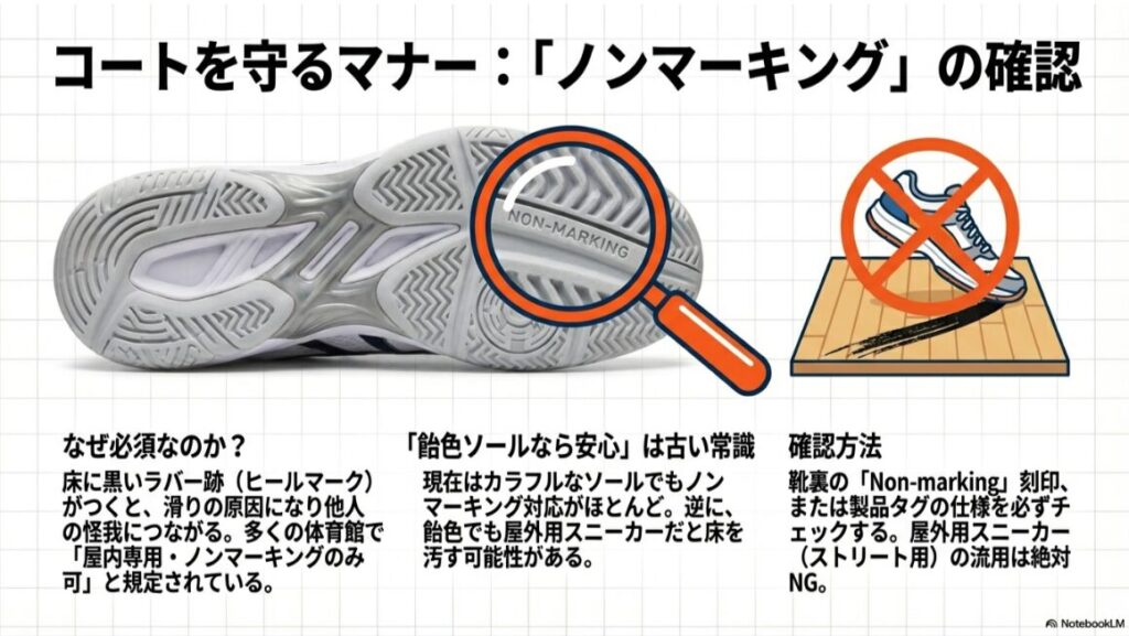 床に跡がつかないノンマーキング表示の確認