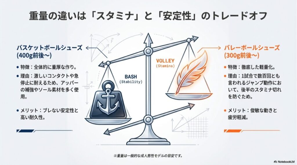 重さやクッション性の設計を比較