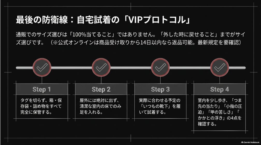 プラダスニーカーを返品可能な状態で自宅試着するためのタグ保管・室内試着・靴下・歩行確認の手順