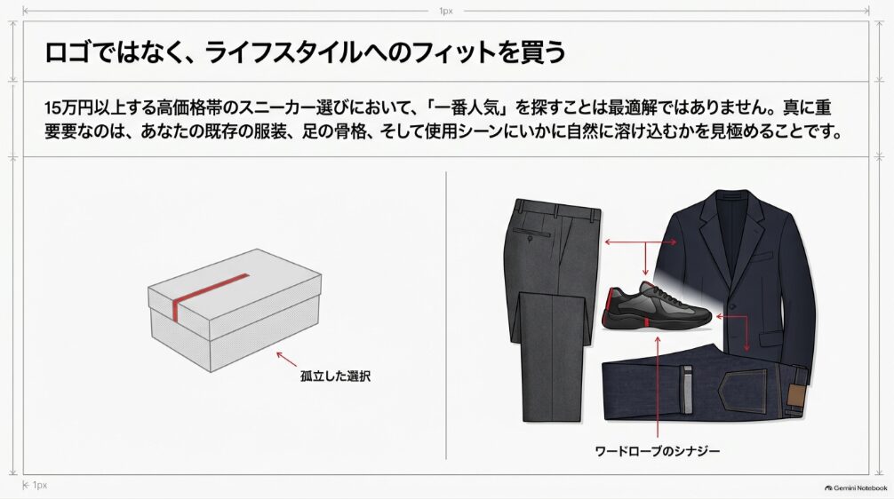 プラダのスニーカーをロゴや人気だけでなく普段の服装やライフスタイルとの相性から選ぶ考え方