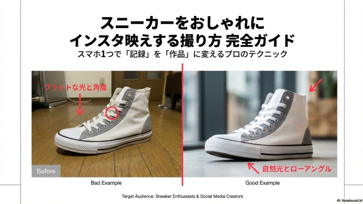 スニーカー おしゃれ インスタ映えする 撮り 方